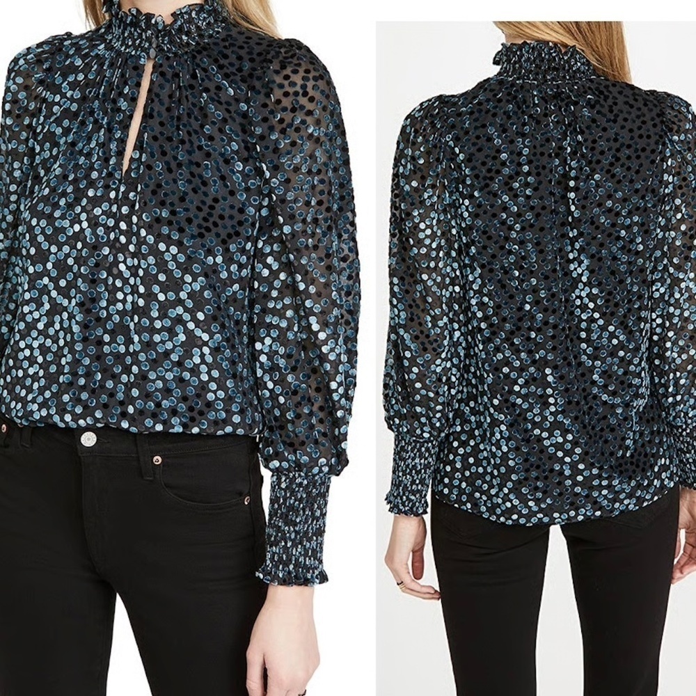 EUC Shoshanna Venus Blouse Velvet Burnout Ruffle Top Size Small